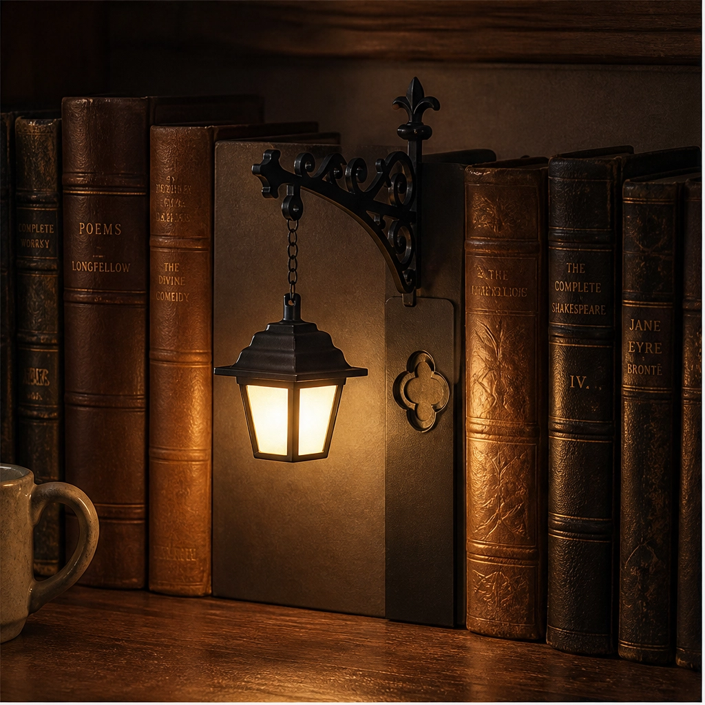 Emberwick – Vintage Streetlamp Bookend with Warm LED Glow + 50% OFF