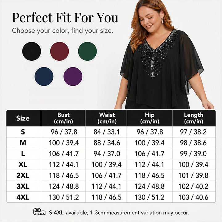 Soirelle – Rhinestone Cape Overlay V-Neck Cocktail Dress + 50% OFF