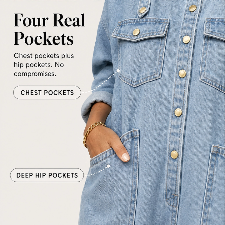Draveline – Cold-Shoulder Wide-Leg Denim Jumpsuit with Pockets + 50% OFF