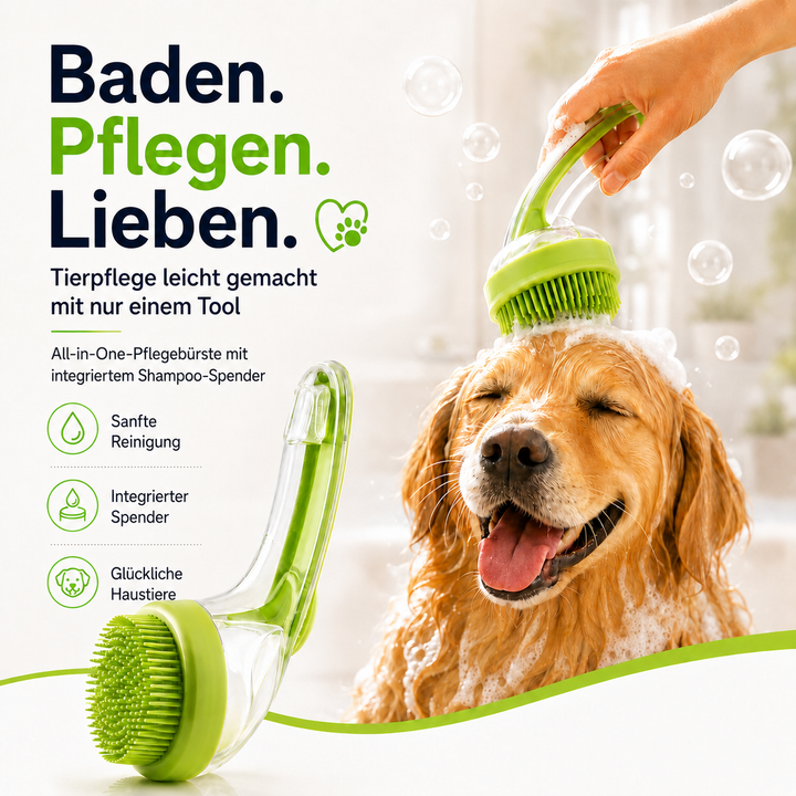 Scrubble – 2-in-1 Pet Bath Brush with Shampoo Dispenser &amp; Long Handle + 50% OFF