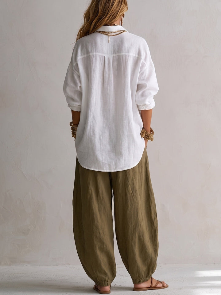 Sorrel – Relaxed Linen-Feel Shirt &amp; Lantern Pants Two-Piece Set + 50% OFF