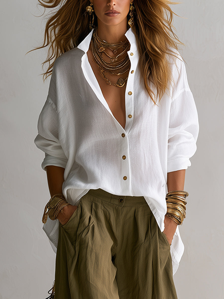 Sorrel – Relaxed Linen-Feel Shirt &amp; Lantern Pants Two-Piece Set + 50% OFF