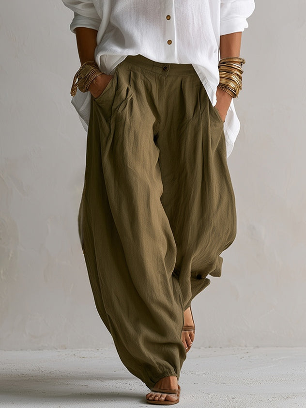 Sorrel – Relaxed Linen-Feel Shirt &amp; Lantern Pants Two-Piece Set + 50% OFF