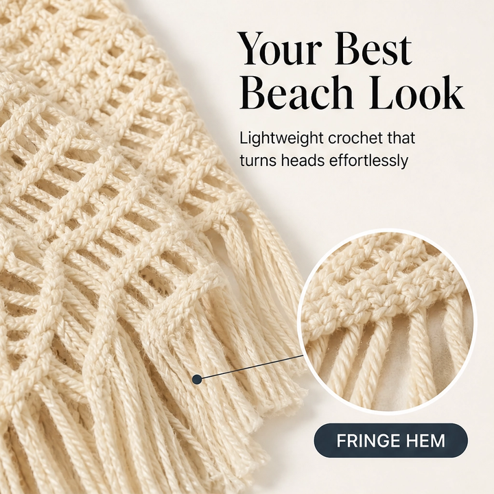 Solaire – Lightweight Crochet Kimono Cover-Up with Tassels + 50% OFF