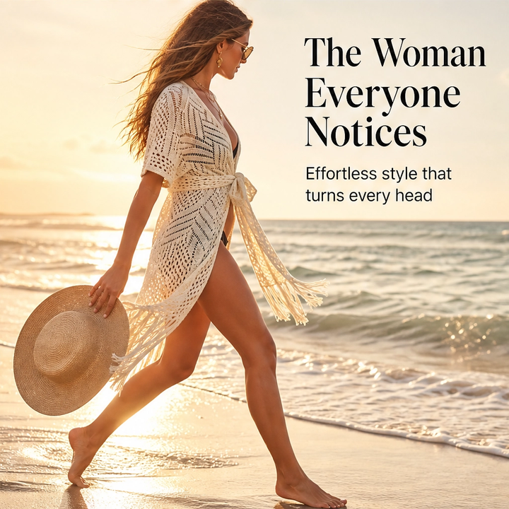 Solaire – Lightweight Crochet Kimono Cover-Up with Tassels + 50% OFF