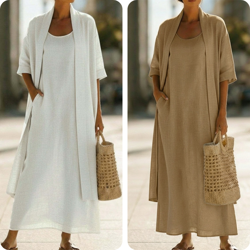 Lirelle™ – Breezy 2-Piece Linen-Blend Maxi Dress &amp; Duster Set + 50% OFF
