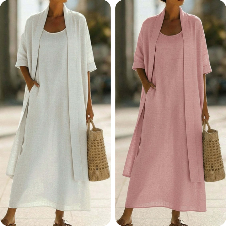 Lirelle™ – Breezy 2-Piece Linen-Blend Maxi Dress &amp; Duster Set + 50% OFF