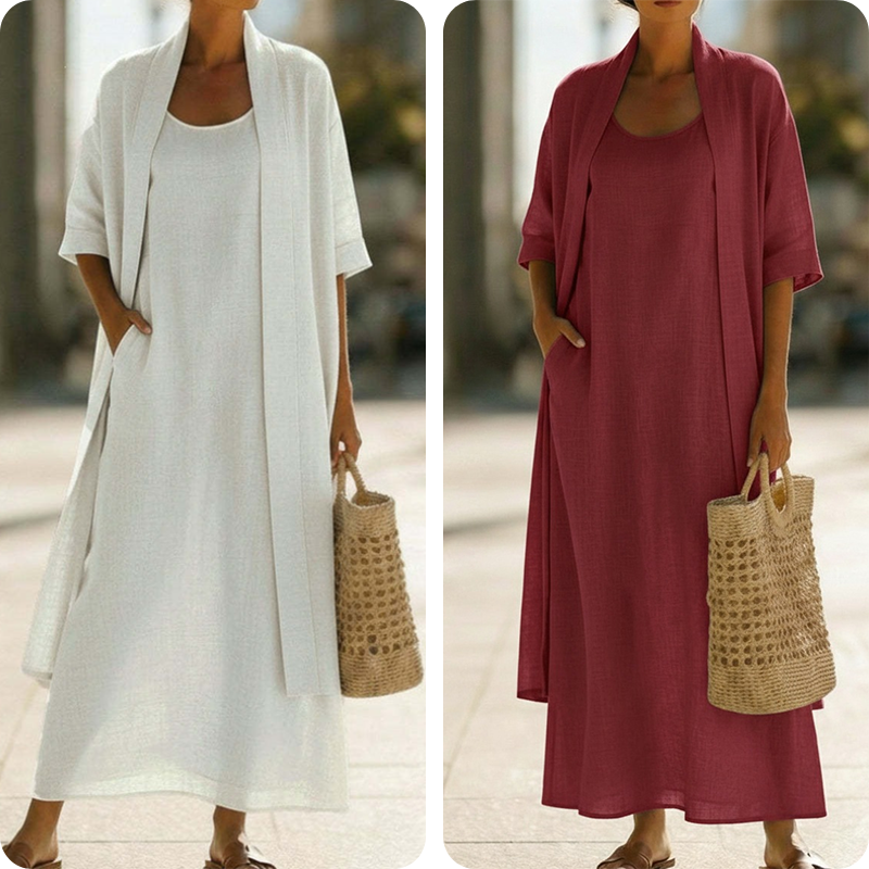 Lirelle™ – Breezy 2-Piece Linen-Blend Maxi Dress &amp; Duster Set + 50% OFF