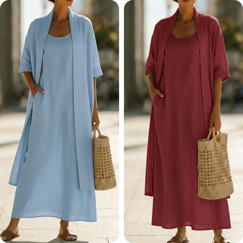 Lirelle™ – Breezy 2-Piece Linen-Blend Maxi Dress &amp; Duster Set + 50% OFF