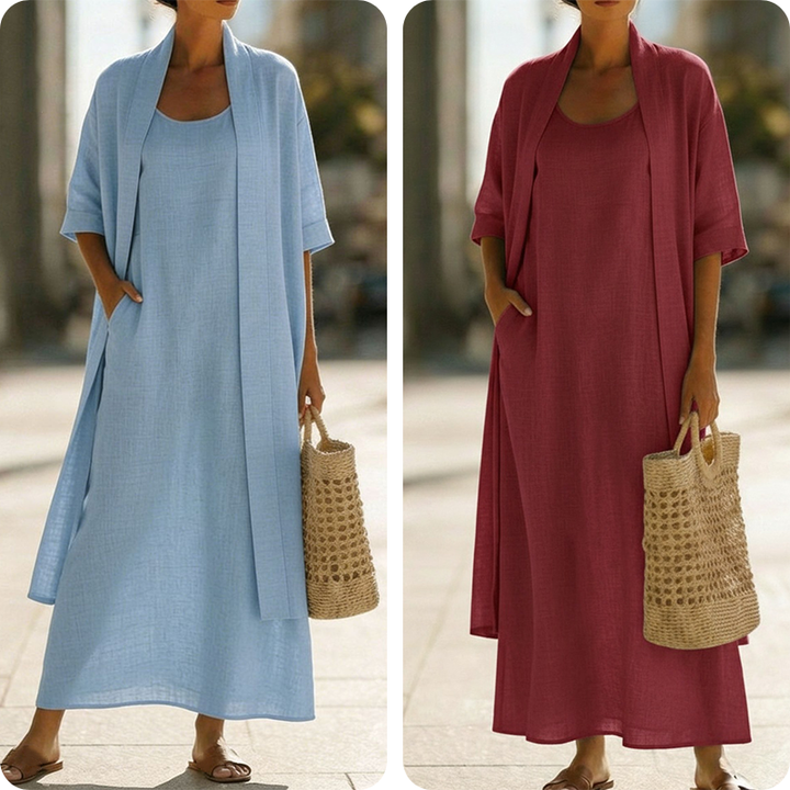 Lirelle™ – Breezy 2-Piece Linen-Blend Maxi Dress &amp; Duster Set + 50% OFF