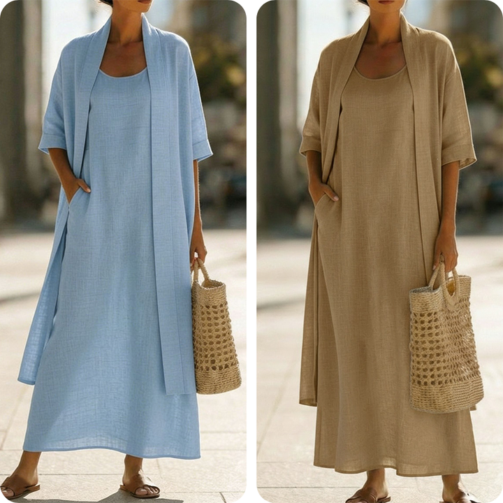 Lirelle™ – Breezy 2-Piece Linen-Blend Maxi Dress &amp; Duster Set + 50% OFF
