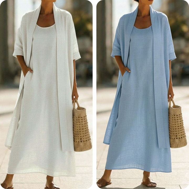 Lirelle™ – Breezy 2-Piece Linen-Blend Maxi Dress &amp; Duster Set + 50% OFF