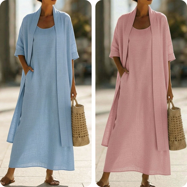 Lirelle™ – Breezy 2-Piece Linen-Blend Maxi Dress &amp; Duster Set + 50% OFF