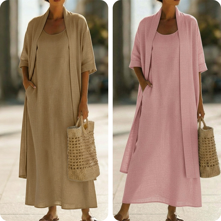 Lirelle™ – Breezy 2-Piece Linen-Blend Maxi Dress &amp; Duster Set + 50% OFF