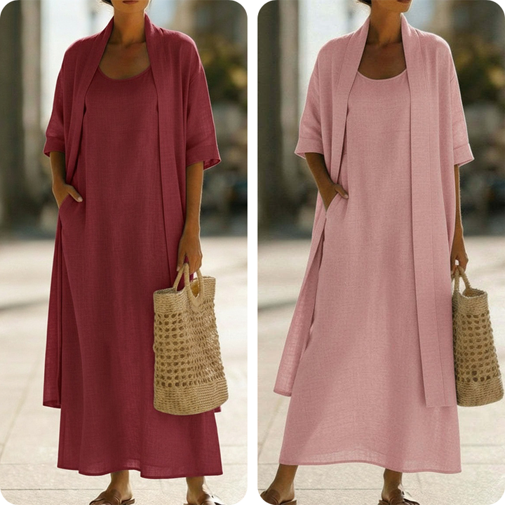 Lirelle™ – Breezy 2-Piece Linen-Blend Maxi Dress &amp; Duster Set + 50% OFF