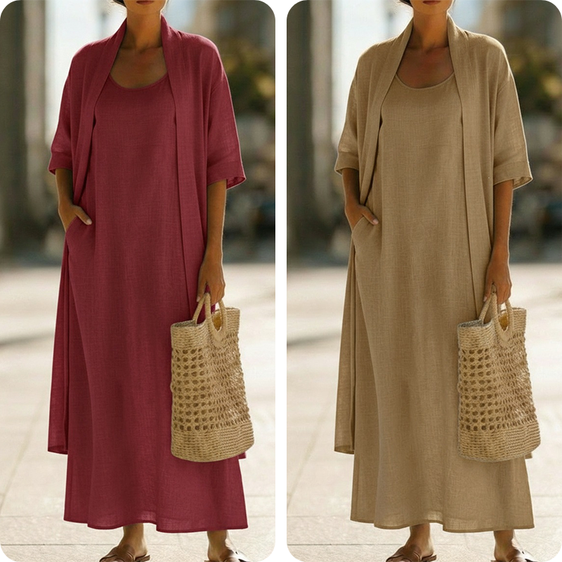 Lirelle™ – Breezy 2-Piece Linen-Blend Maxi Dress &amp; Duster Set + 50% OFF