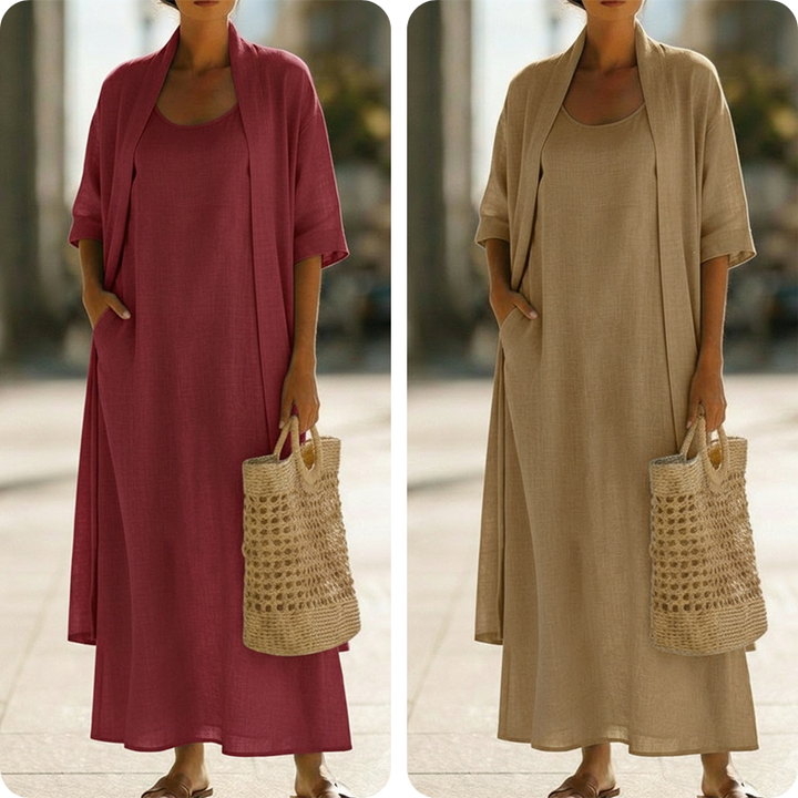 Lirelle™ – Breezy 2-Piece Linen-Blend Maxi Dress &amp; Duster Set + 50% OFF