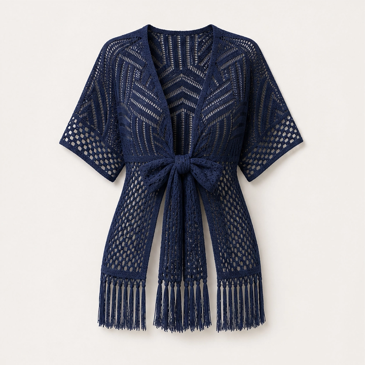 Solaire – Lightweight Crochet Kimono Cover-Up with Tassels + 50% OFF