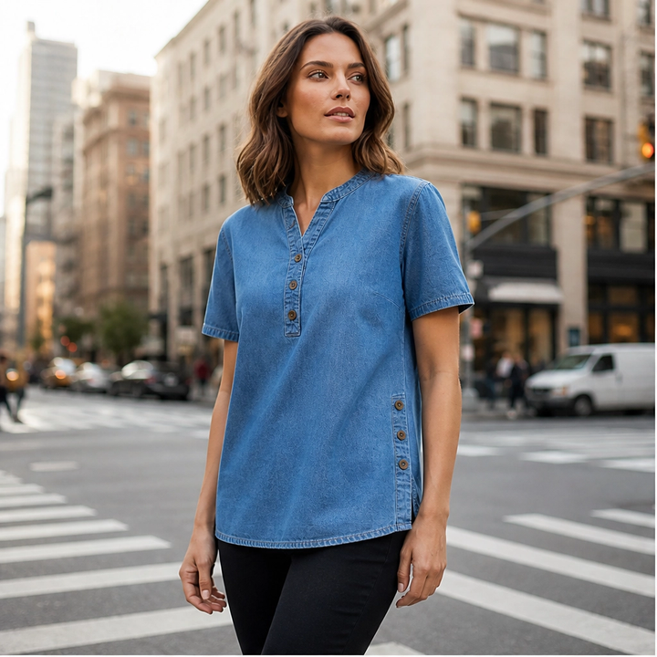 Willowmar – Soft Breathable Faux-Denim Short Sleeve Top for Women + 50% OFF