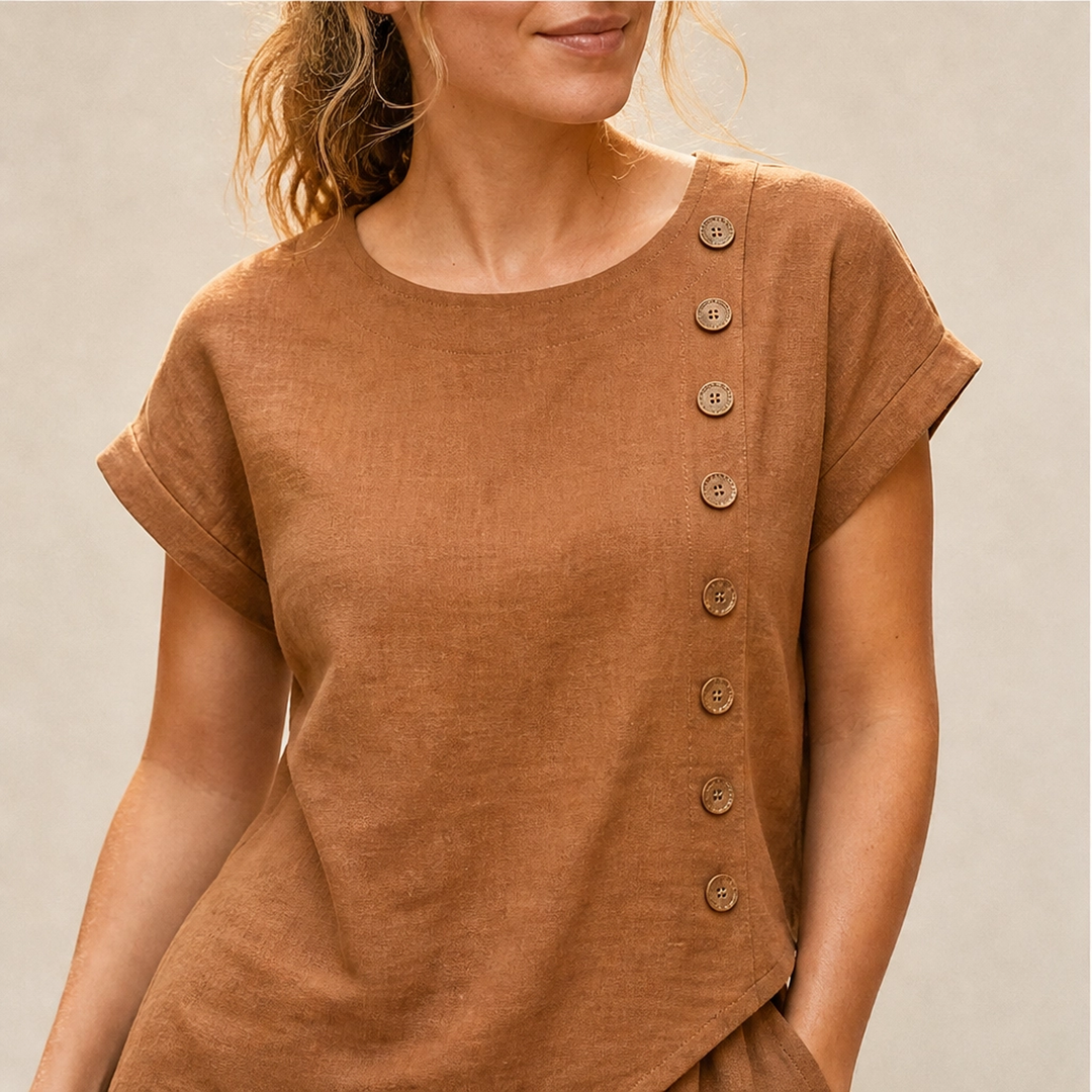 Cassia – Asymmetric Button Top &amp; Wide-Leg Pants Set + 50% OFF