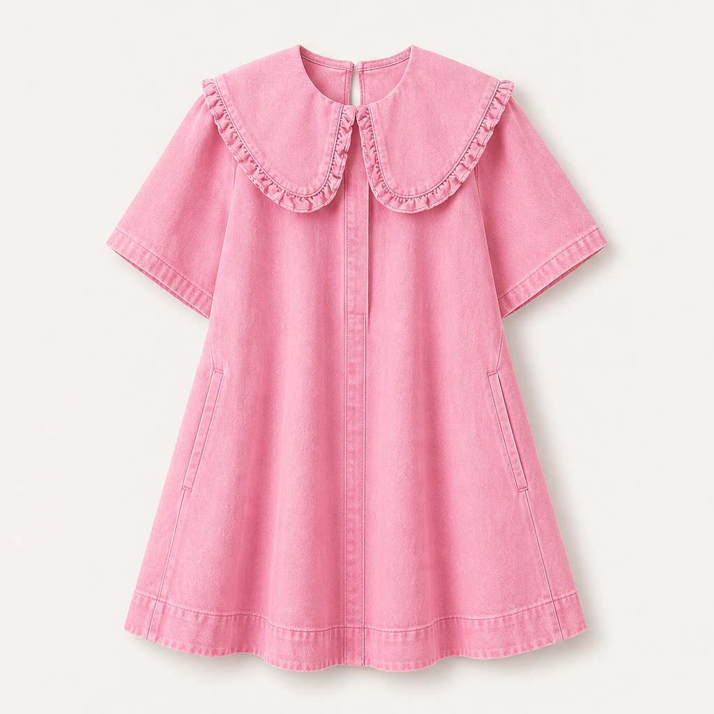 Fleurette – Ruffled Peter Pan Collar Flowy Denim Babydoll Mini Dress + 50% OFF