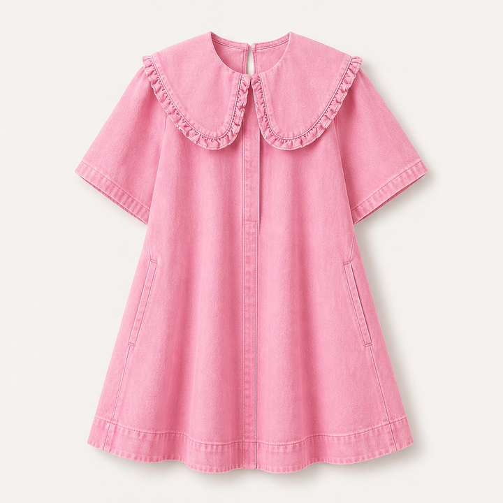 Fleurette – Ruffled Peter Pan Collar Flowy Denim Babydoll Mini Dress + 50% OFF