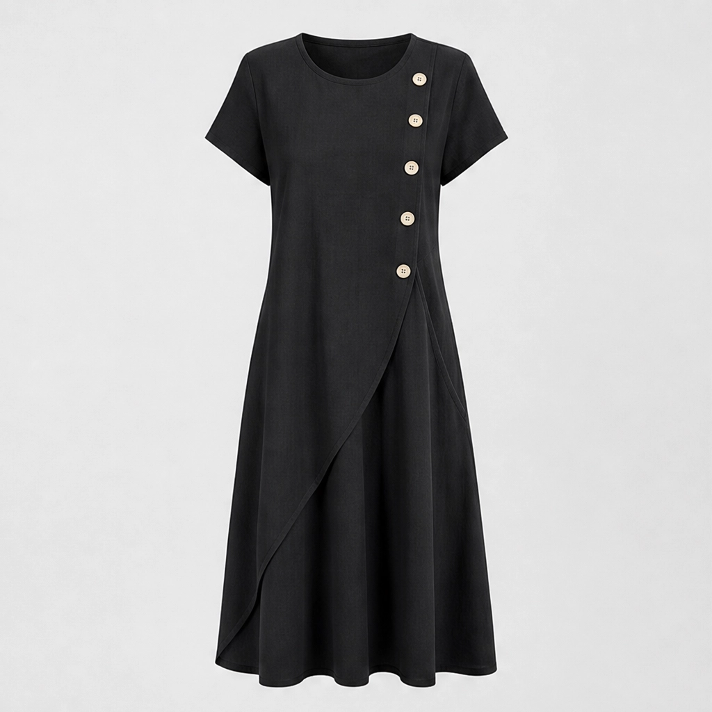 Marisole – Breathable Asymmetrical Button Midi Dress with Hidden Pockets + 50% OFF