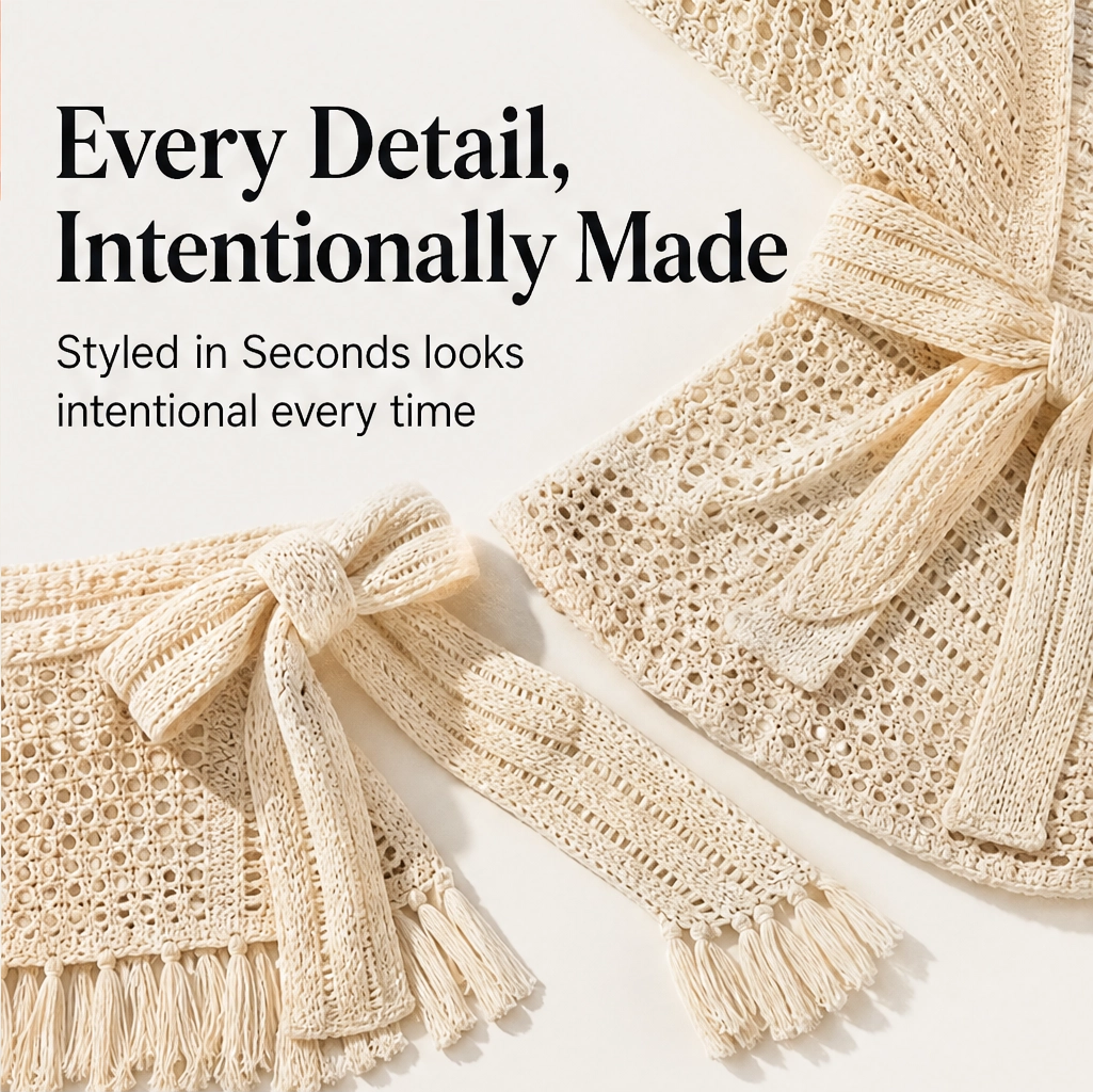 Solaire – Lightweight Crochet Kimono Cover-Up with Tassels + 50% OFF