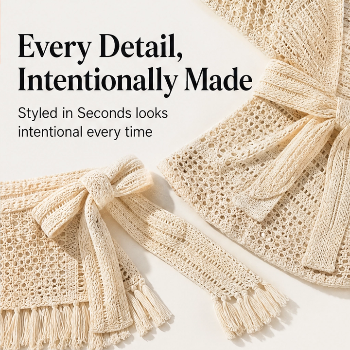 Solaire – Lightweight Crochet Kimono Cover-Up with Tassels + 50% OFF