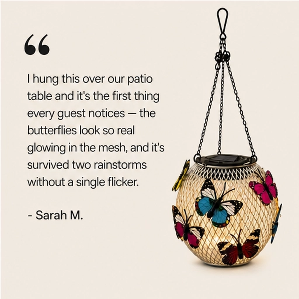 Flutterglow – Solar Butterfly Hanging Lantern for Garden &amp; Patio + 50% OFF
