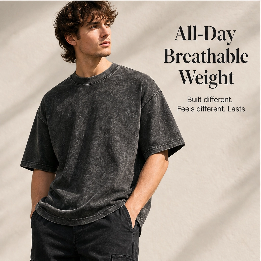 Millcroft – Heavyweight Acid Wash Oversized Cotton Tee + 50% OFF