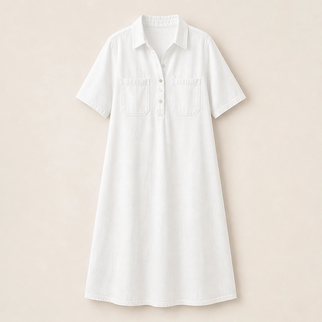Wrenley – Soft Real-Denim V-Neck Midi Shirt Dress with Pockets + 50% OFF