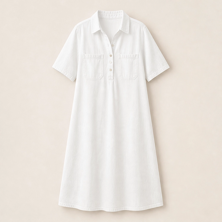 Wrenley – Soft Real-Denim V-Neck Midi Shirt Dress with Pockets + 50% OFF