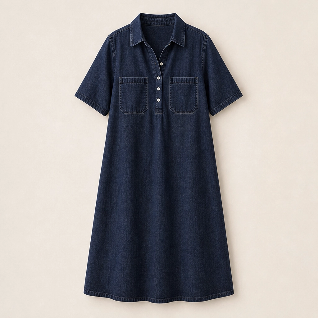 Wrenley – Soft Real-Denim V-Neck Midi Shirt Dress with Pockets + 50% OFF