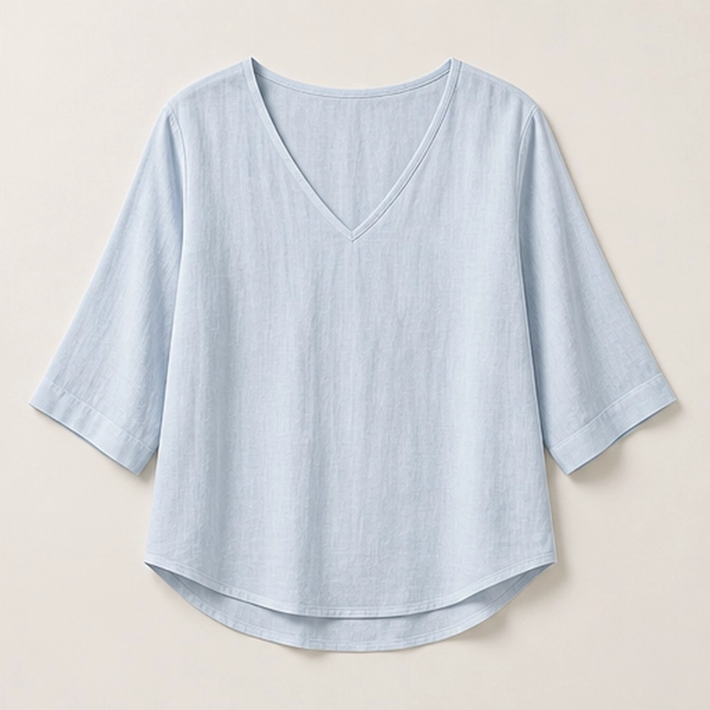 Drapelle – Relaxed V-Neck 3/4 Sleeve Blouse + 50% OFF