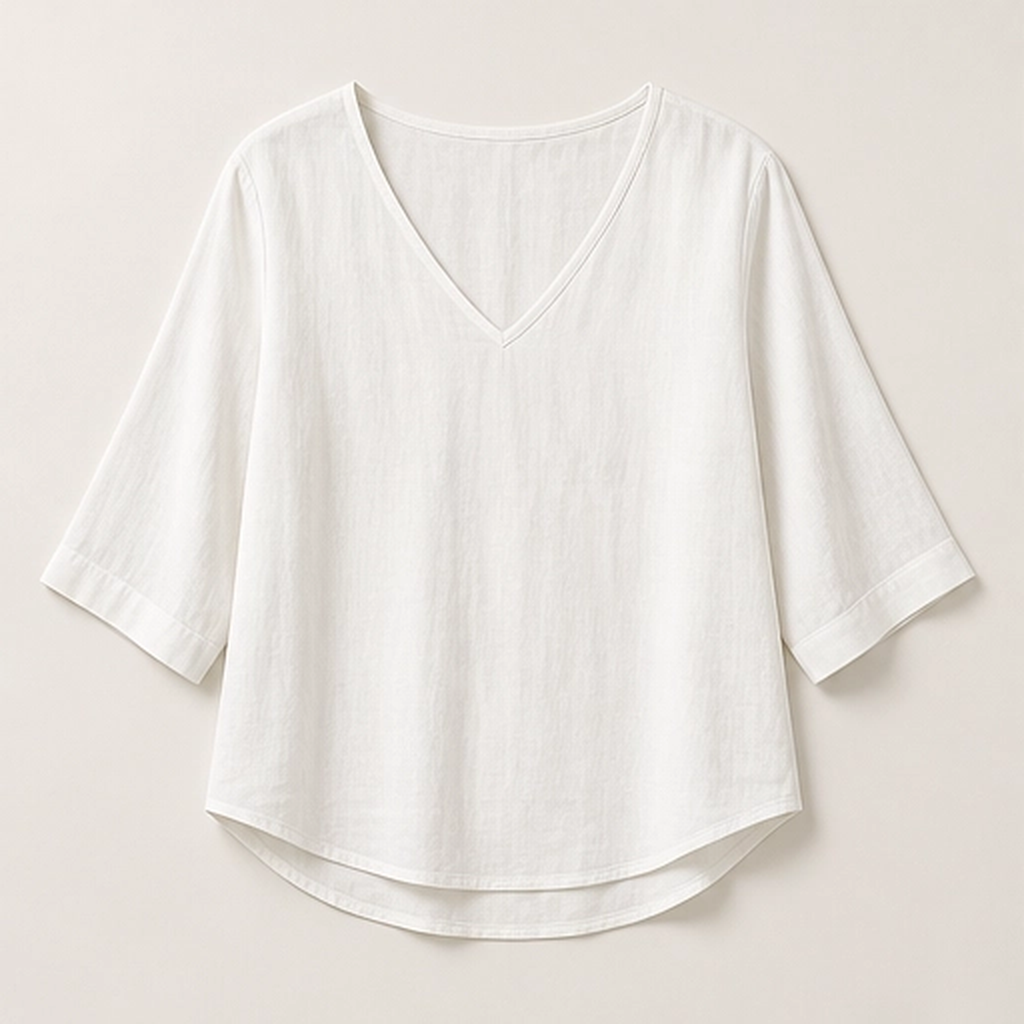 Drapelle – Relaxed V-Neck 3/4 Sleeve Blouse + 50% OFF