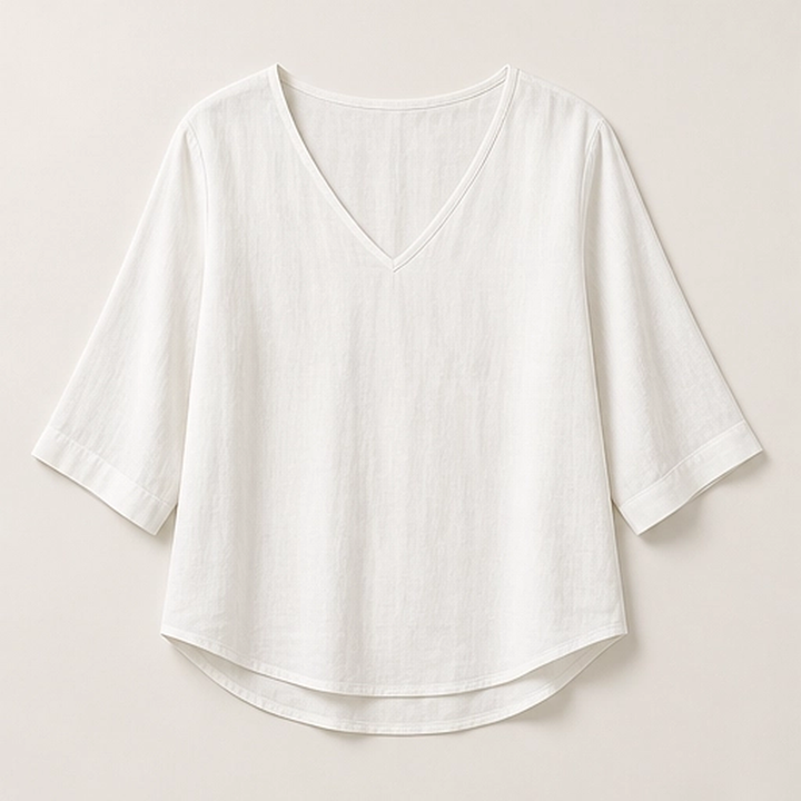 Drapelle – Relaxed V-Neck 3/4 Sleeve Blouse + 50% OFF