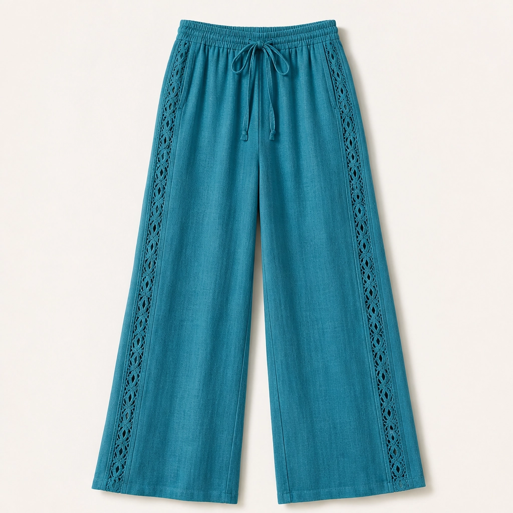 Crochelle – Crochet Trim Breathable Drawstring Straight Leg Pants + 50% OFF