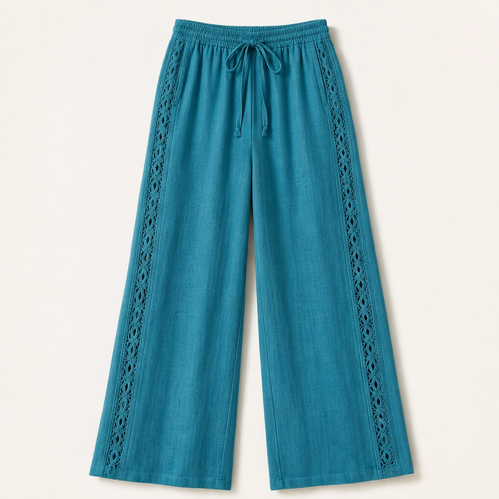Crochelle – Crochet Trim Breathable Drawstring Straight Leg Pants + 50% OFF