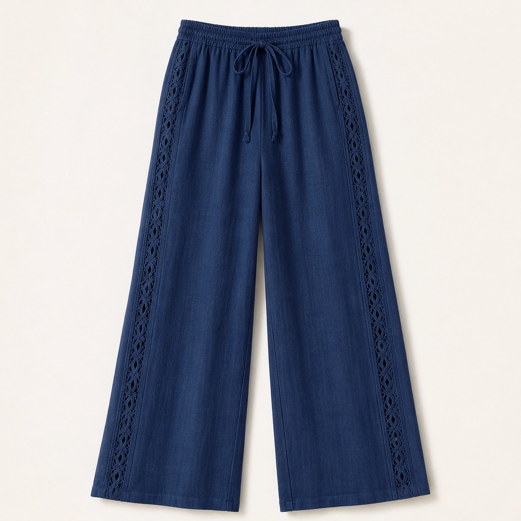 Crochelle – Crochet Trim Breathable Drawstring Straight Leg Pants + 50% OFF