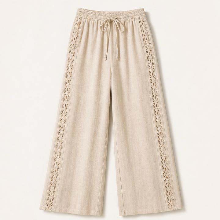 Crochelle – Crochet Trim Breathable Drawstring Straight Leg Pants + 50% OFF