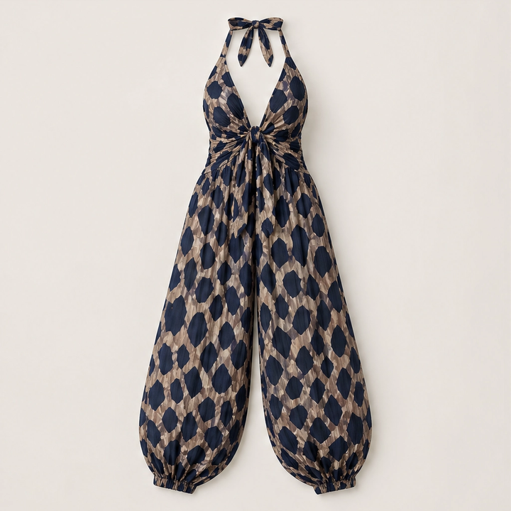 Savanne – Animal Print Tie-Front Chiffon Wide-Leg Jumpsuit + 50% OFF