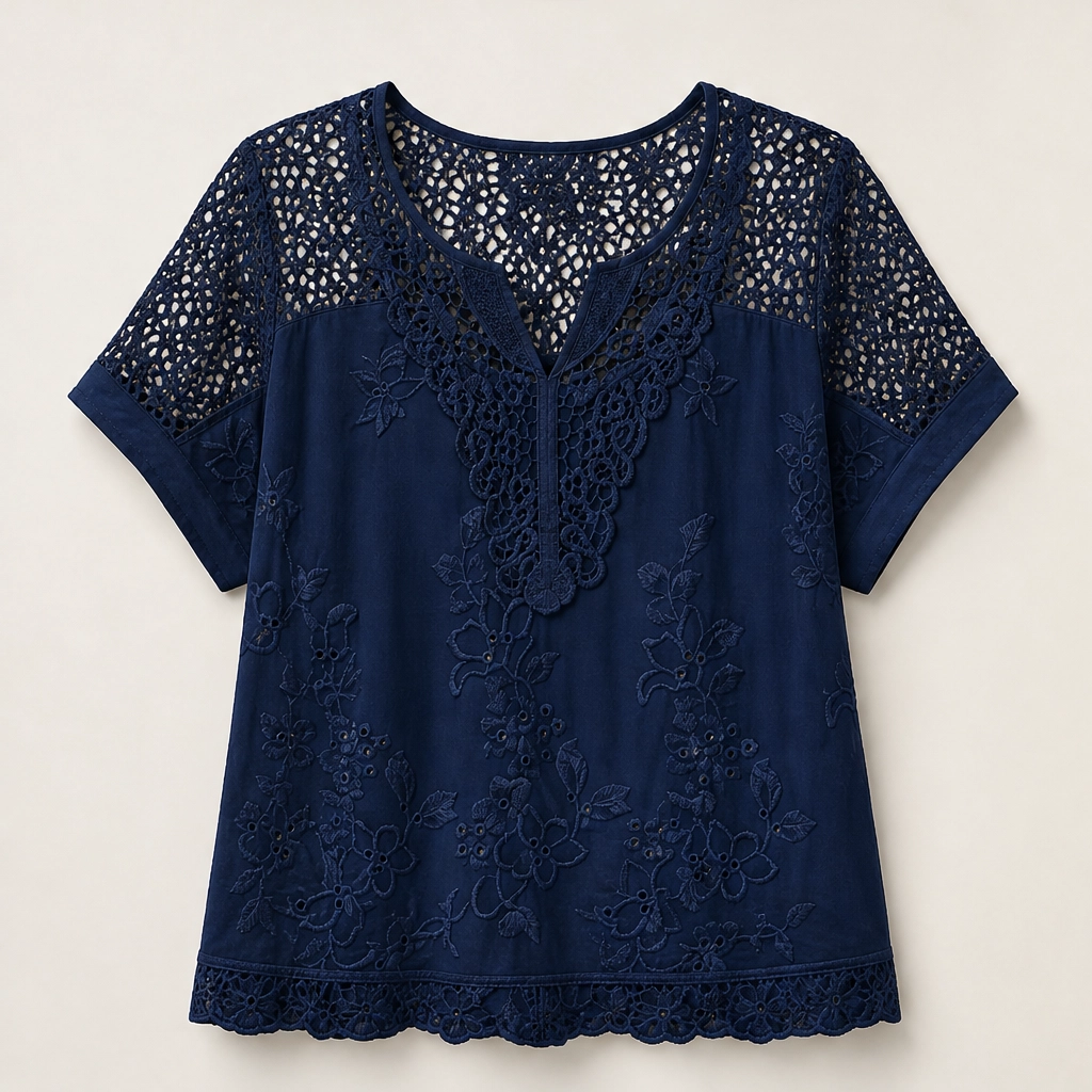 Lacewillow – Embroidered Lace V-Neck Blouse with Relaxed Fit + 50% OFF