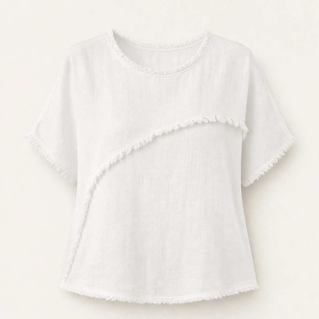 Frayla – Raw Edge Relaxed Fit Round Neck Summer Top + 50% OFF