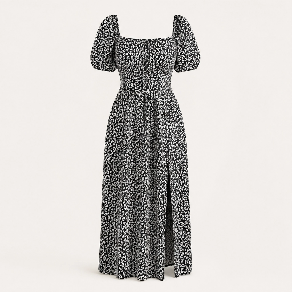 Fleurette – Smocked Bodice Side-Split Floral Midi Dress + 50% OFF