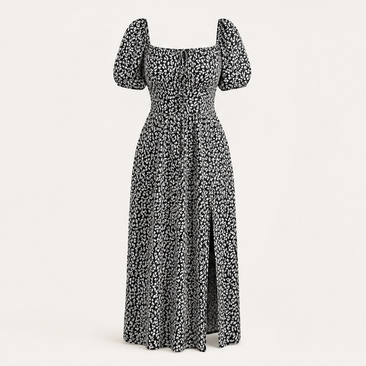 Fleurette – Smocked Bodice Side-Split Floral Midi Dress + 50% OFF