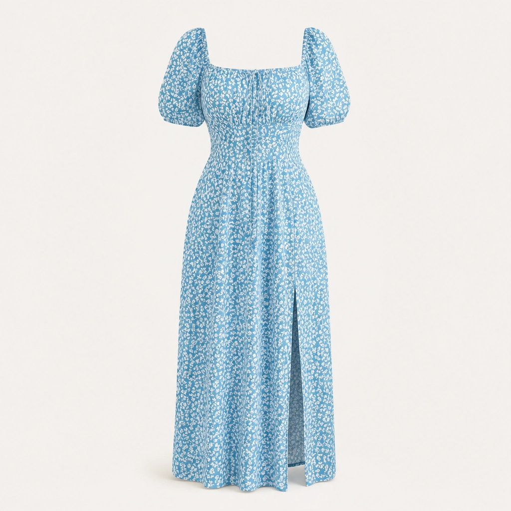 Fleurette – Smocked Bodice Side-Split Floral Midi Dress + 50% OFF