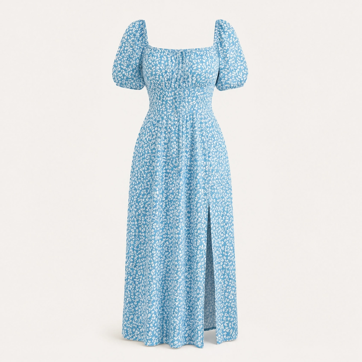 Fleurette – Smocked Bodice Side-Split Floral Midi Dress + 50% OFF