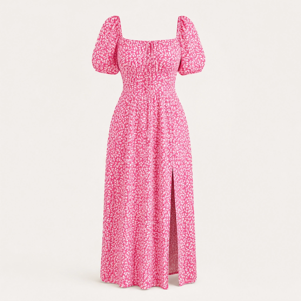 Fleurette – Smocked Bodice Side-Split Floral Midi Dress + 50% OFF