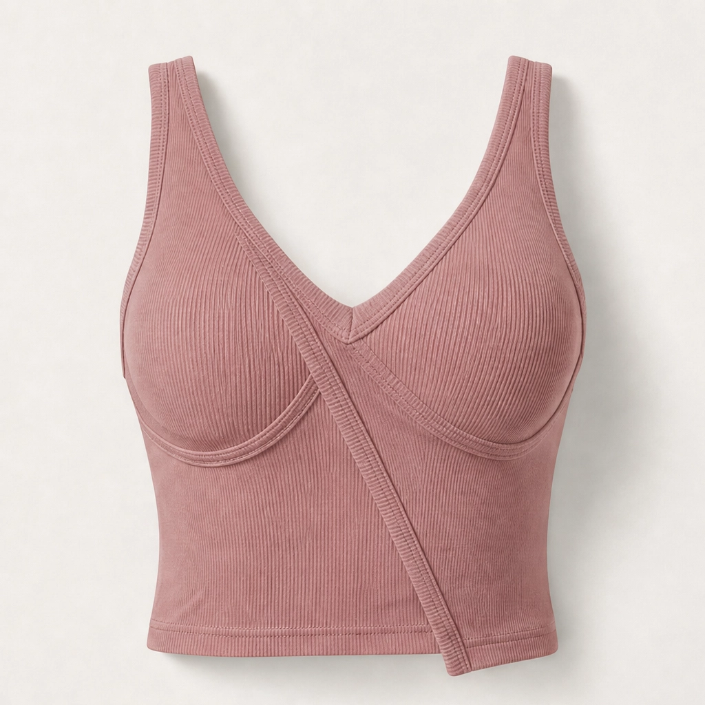Poise – Built-In Bra Ribbed V-Neck Fitted Tank Top + 50% OFF